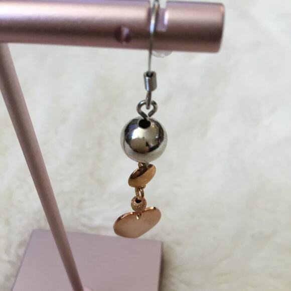 Silver & Gold Dangle Heart Earrings - Picture 3 of 5